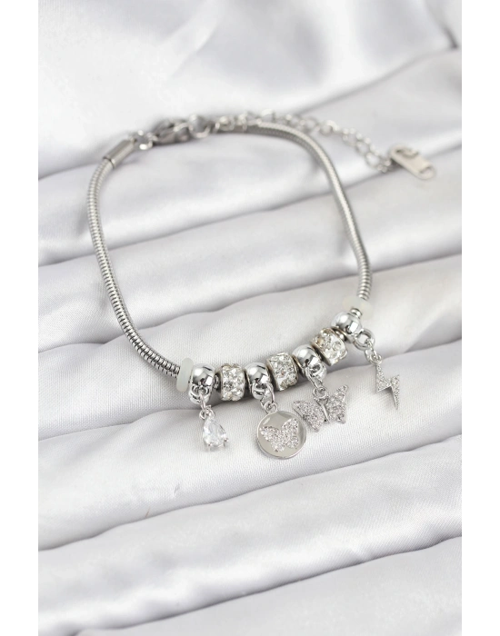 MuI MuI Pirinç Gümüş Renk Kelebek Charmlı Kadın Bileklik