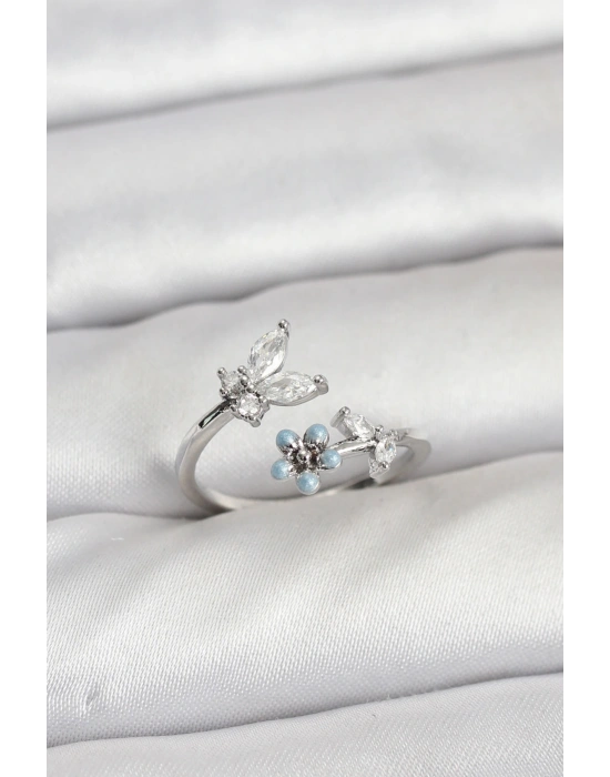 MuI MuI Pirinç Gümüş Renk Kelebek Model Kadın Yüzük