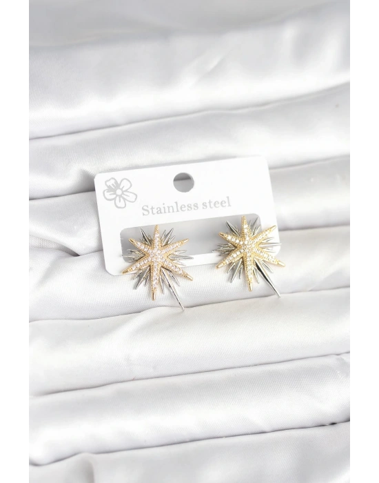 MuI MuI Pirinç Gümüş Renk Kutup Yıldızı Kadın Küpe