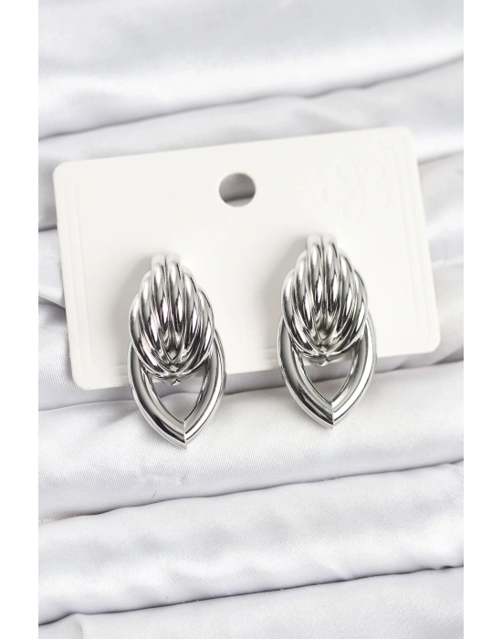 MuI MuI Pirinç Gümüş Renk Sarmal Damla Model Vintage Kadın Küpe