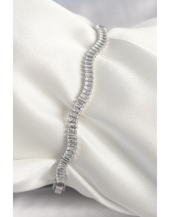 MuI MuI Pirinç Gümüş Renk Su Yolu Zirkon Taşlı Model Kadın Bileklik