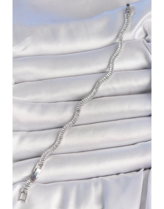 MuI MuI Pirinç Gümüş Renk Su Yolu Zirkon Taşlı Model Kadın Bileklik