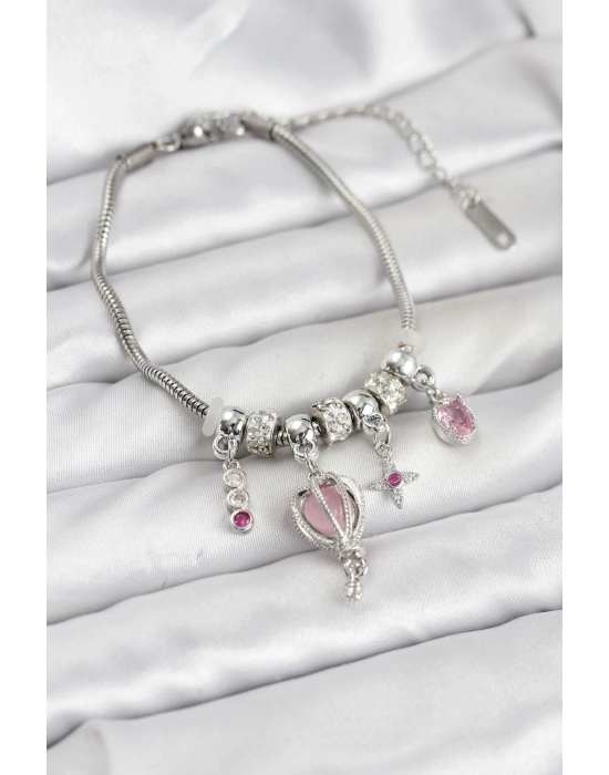 MuI MuI Pirinç Gümüş Renk Uçan Balon Charmlı Kadın Bileklik