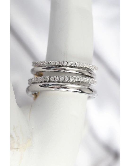 MuI MuI Pirinç Gümüş Renk Zirkon Taşlı 4Lü Kadın Yüzük