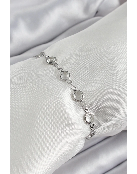 MuI MuI Pirinç Gümüş Renk Zirkon Taşlı Bileklik