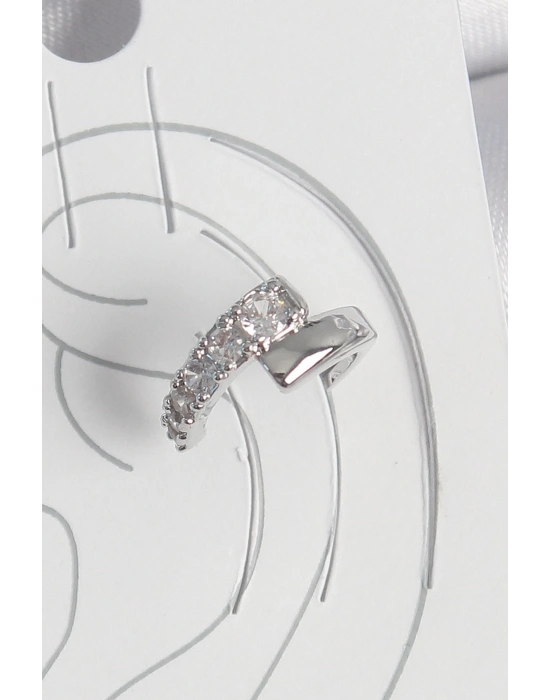 MuI MuI Pirinç Gümüş Renk Zirkon Taşlı Kadın Kıkırdak Küpe