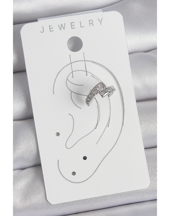 MuI MuI Pirinç Gümüş Renk Zirkon Taşlı Kadın Kıkırdak Küpe