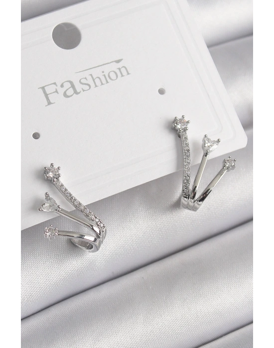 MuI MuI Pirinç Gümüş Renk Zirkon Taşlı Kadın Küpe