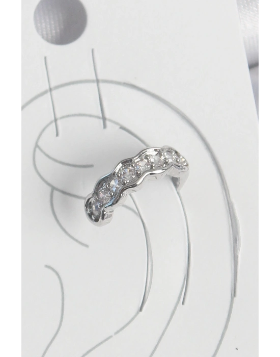 MuI MuI Pirinç Gümüş Renk Zirkon Taşlı Kıkırdak Model Kadın Küpe