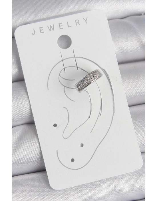 MuI MuI Pirinç Gümüş Renk Zirkon Taşlı Kıkırdak Model Kadın Küpe