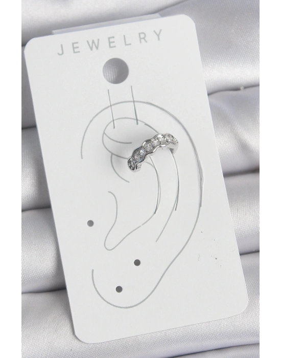 MuI MuI Pirinç Gümüş Renk Zirkon Taşlı Kıkırdak Model Kadın Küpe