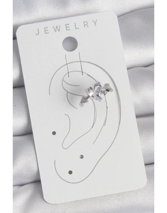 MuI MuI Pirinç Gümüş Renk Zirkon Taşlı Yıldız Model Kadın Kıkırdak Küpe