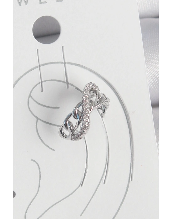 MuI MuI Pirinç Gümüş Renk Zirkon Taşlı Zincir Sonsuzluk Model Kadın Kıkırdak Küpe