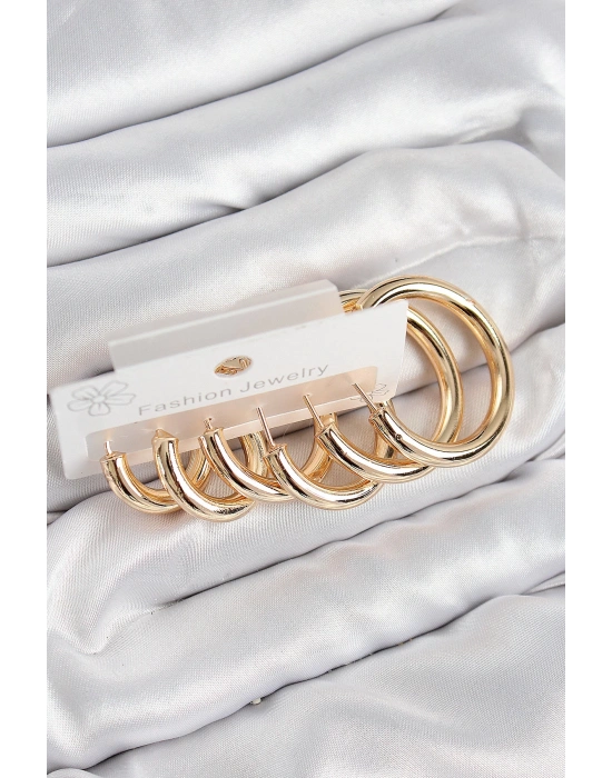 MuI MuI Pirinç Halka Model Gold Renk Kadın Set Küpe