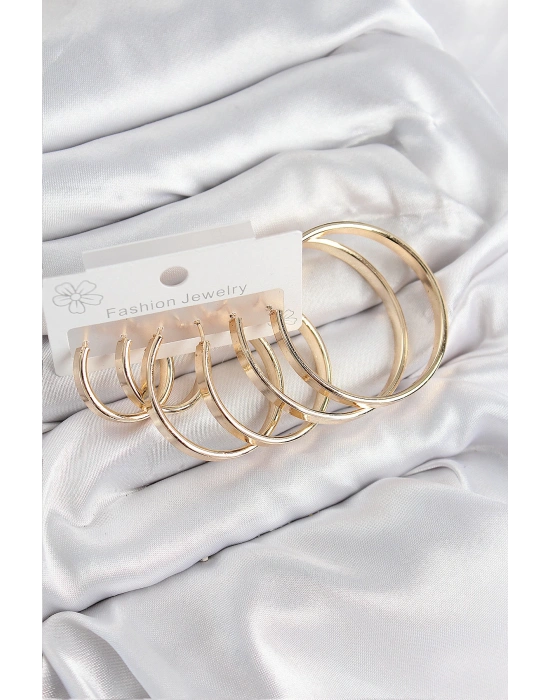 MuI MuI Pirinç Halka Model Gold Renk Kadın Set Küpe