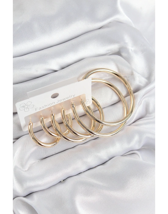 MuI MuI Pirinç Halka Model Gold Renk Kadın Set Küpe