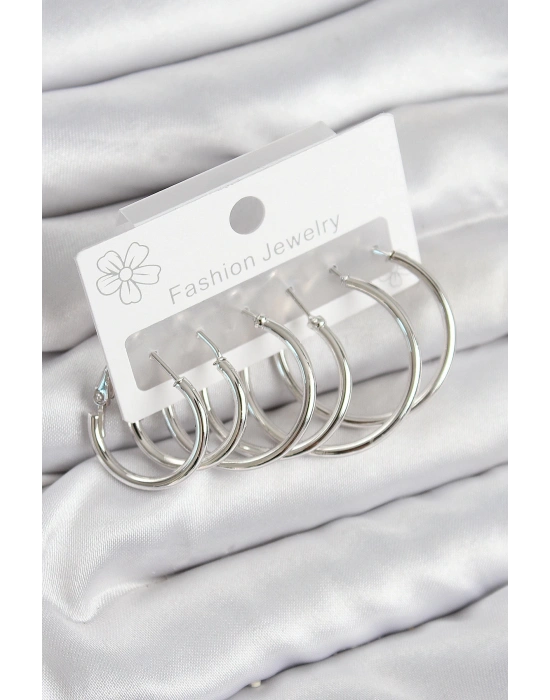 MuI MuI Pirinç Halka Model Gümüş Renk Kadın Set Küpe