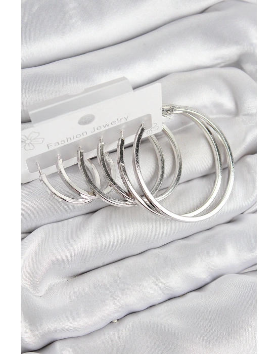 MuI MuI Pirinç Halka Model Gümüş Renk Kadın Set Küpe