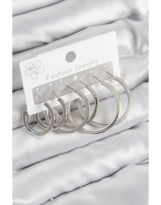 MuI MuI Pirinç Halka Model Gümüş Renk Kadın Set Küpe