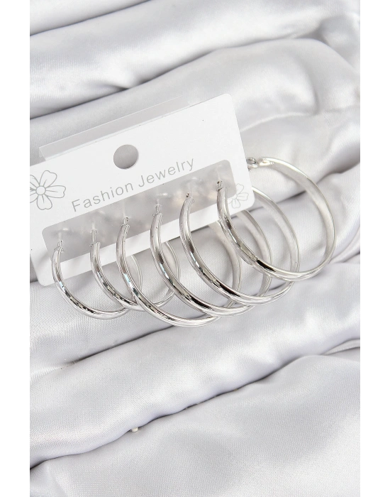 MuI MuI Pirinç Halka Model Gümüş Renk Kadın Set Küpe