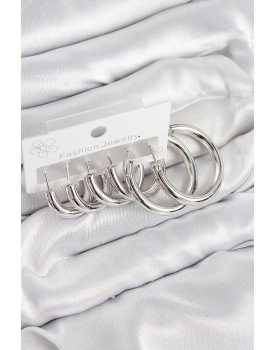 MuI MuI Pirinç Halka Model Gümüş Renk Kadın Set Küpe