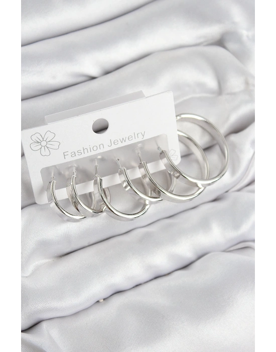 MuI MuI Pirinç Halka Model Gümüş Renk Kadın Set Küpe