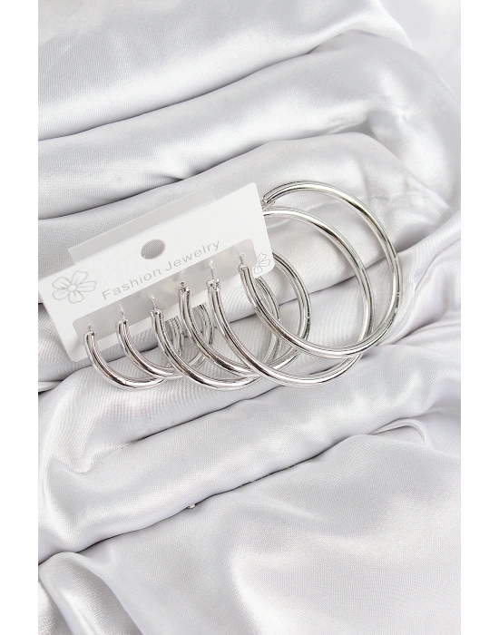 MuI MuI Pirinç Halka Model Gümüş Renk Kadın Set Küpe