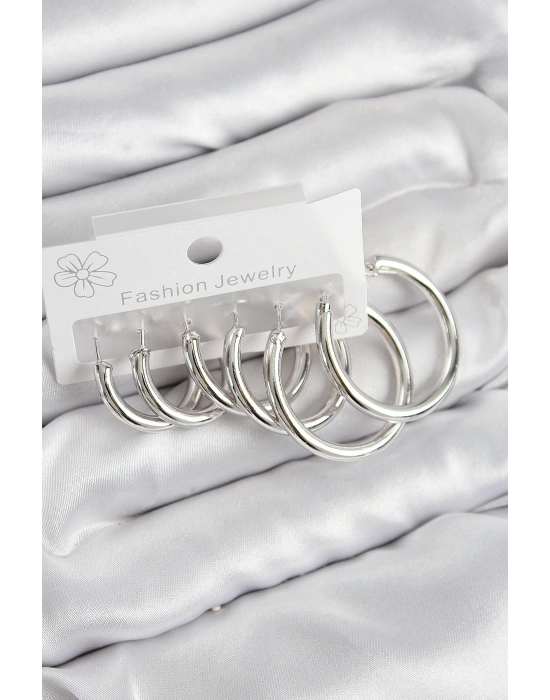 MuI MuI Pirinç Halka Model Gümüş Renk Kadın Set Küpe