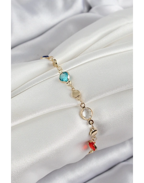 MuI MuI Pirinç Karışık Renk Zirkon Taşlı Gold Renk Kadın Bileklik