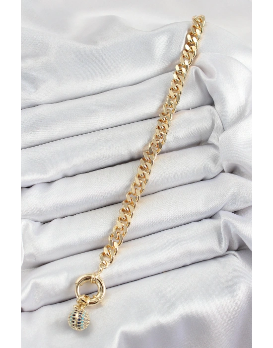 MuI MuI Pirinç Nazar Model Zirkon Taşlı Gold Renk VİP Seri Kadın Bileklik