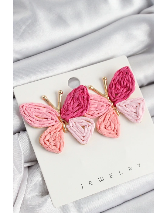MuI MuI Pirinç Pembe Kelebek Model Gold Renk Kadın Hasır Küpe