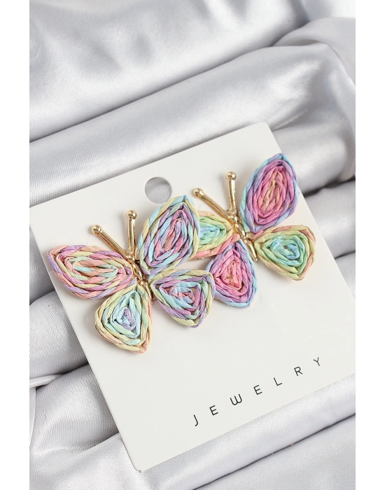 MuI MuI Pirinç Rainbow Kelebek Model Gold Renk Kadın Hasır Küpe