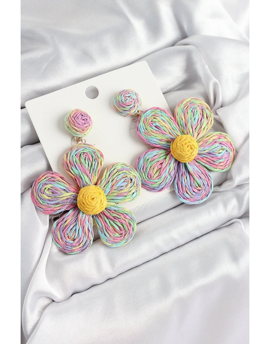 MuI MuI Pirinç Rainbow Papatya Model Gold Renk Kadın Hasır Küpe