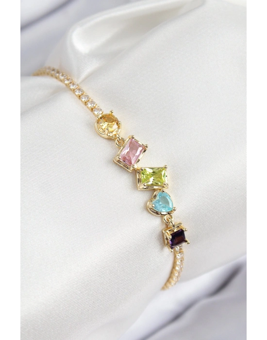 MuI MuI Pirinç Renkli Zirkon Taşlı Geometrik Model Gold Renk Kadın Bileklik