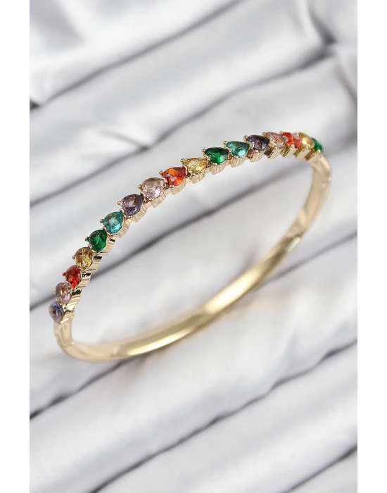 MuI MuI Pirinç Renkli Zirkon Taşlı Kalp Model Gold Renk Kadın Kelepçe