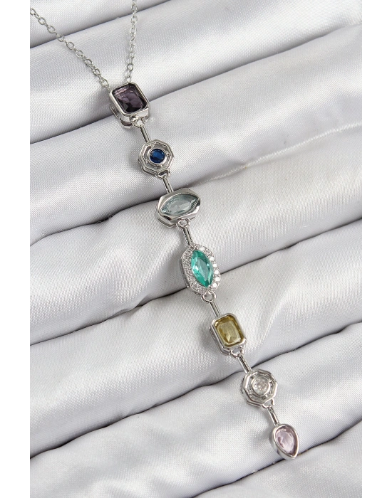 MuI MuI Pirinç Renkli Zirkon Taşlı Model Gümüş Renk 7 Element Kadın Y Kolye