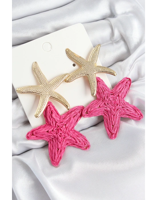 MuI MuI Pirinç Sallantılı Pembe Deniz Yıldızı Model Gold Renk Hasır Küpe