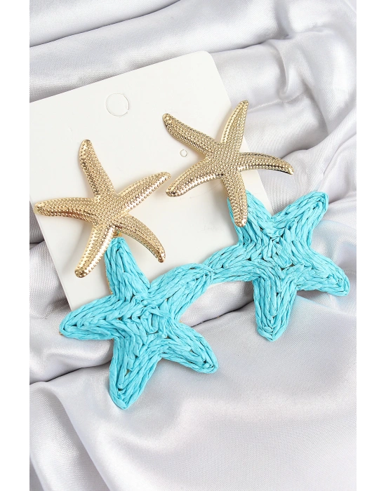 MuI MuI Pirinç Sallantılı Turkuaz Deniz Yıldızı Model Gold Renk Hasır Küpe