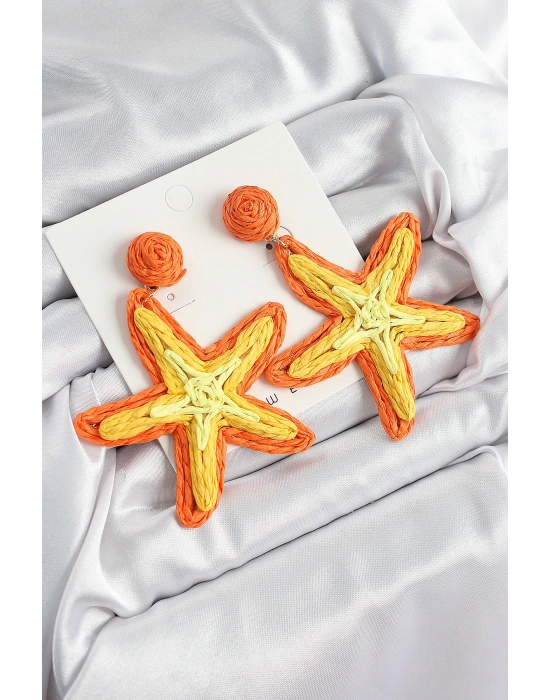 MuI MuI Pirinç Turuncu Deniz Yıldızı Model Gold Renk Kadın Hasır Küpe