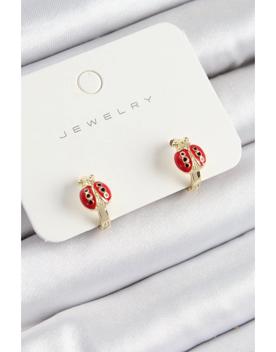 MuI MuI Pirinç Uğur Böceği Model Gold Renk Çocuk Küpe