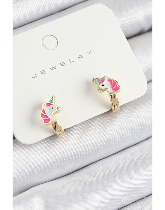 MuI MuI Pirinç Unıcorn Model Gold Renk Çocuk Küpe