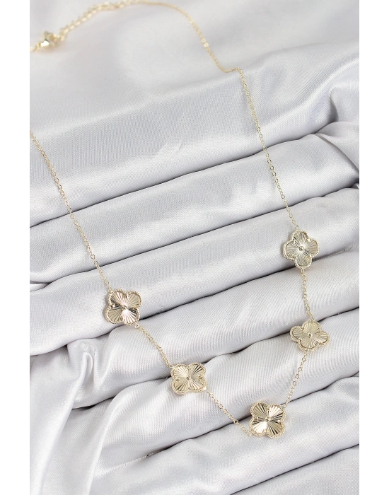 MuI MuI Pirinç VIP Yonca Model Gold Renk Kadın Kolye