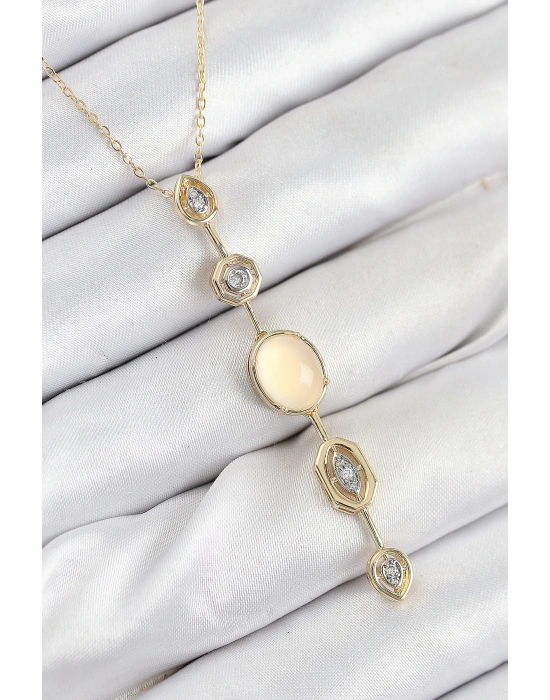 MuI MuI Pirinç Zincir Sarı Gold Renk Zirkon Taşlı Y Kolye