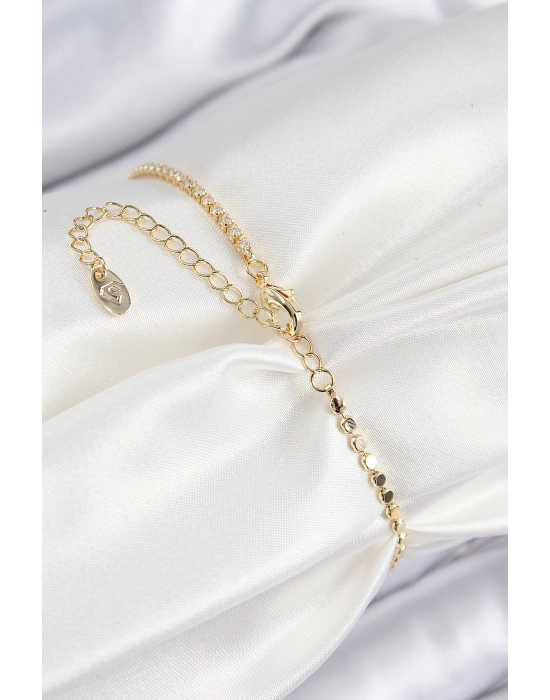 MuI MuI Pirinç Zirkon Taşlı Arı Model Ezme Zincir Gold Renk Kadın Bileklik