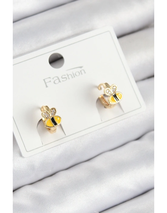 MuI MuI Pirinç Zirkon Taşlı Arı Model Gold Renk Çocuk Küpe