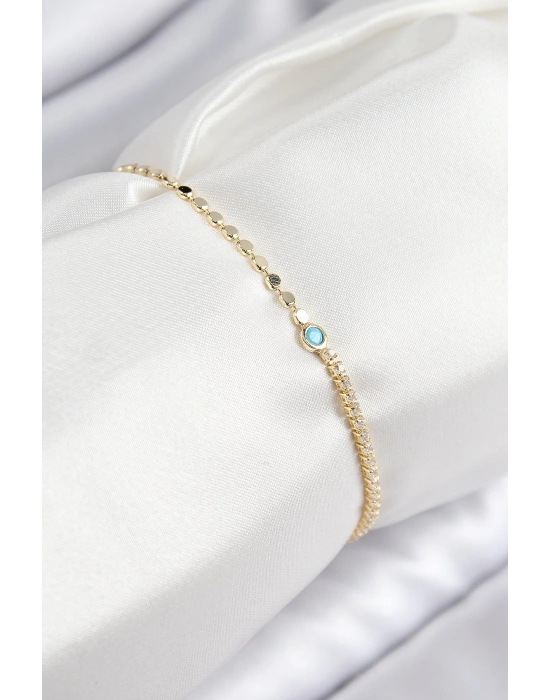 MuI MuI Pirinç Zirkon Taşlı Boncuk Model Ezme Zincir Gold Renk Kadın Bileklik