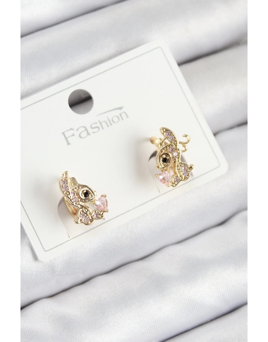 MuI MuI Pirinç Zirkon Taşlı Ceylan Model Gold Renk Çocuk Küpe