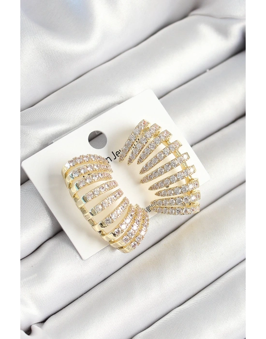 MuI MuI Pirinç Zirkon Taşlı Çoklu Görünümlü Model Gold Renk Kadın Küpe