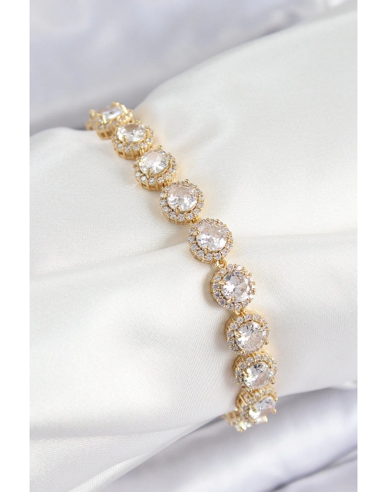 MuI MuI Pirinç Zirkon Taşlı Daire Baget Model Gold Renk VIP Seri Kadın Bileklik