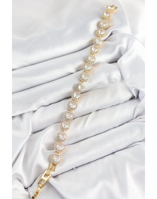 MuI MuI Pirinç Zirkon Taşlı Daire Baget Model Gold Renk VIP Seri Kadın Bileklik